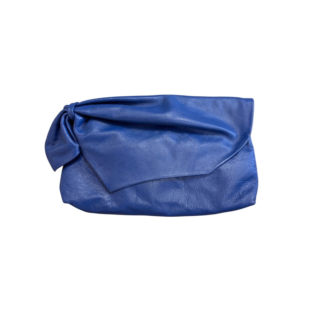 Vintage Albi Blue Leather Bow Clutch Bag Cobalt Evening Handbag